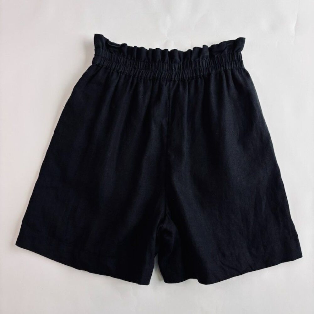 The Drop Women’s Linen Shorts S Black Paper Bag High Rise Pockets Vacation Beach